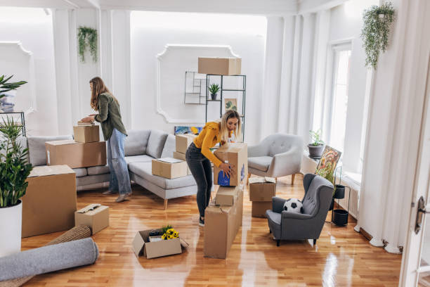 istock Lesbian couple unpacking in new home 1320466434
