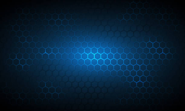 dunkelblaue technologie sechseckigen hintergrund. - hexagon stock-grafiken, -clipart, -cartoons und -symbole