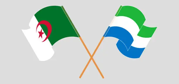 Vector illustration of Crossed and waving flags of Algeria and Sierra Leone