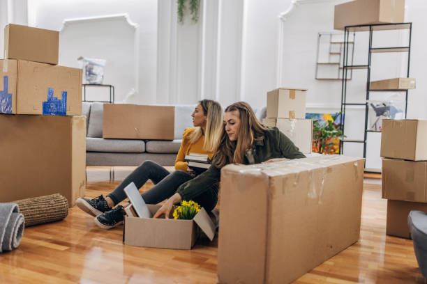 istock Lesbian couple unpacking in new home 1320467697
