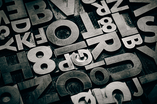 Close-up of vintage wooden  letterpress type background