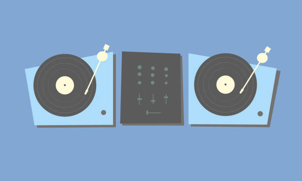 illustrations, cliparts, dessins animés et icônes de équipement et appareils dj. deux platines dj avec disques vinyles et mixeur. - beat box