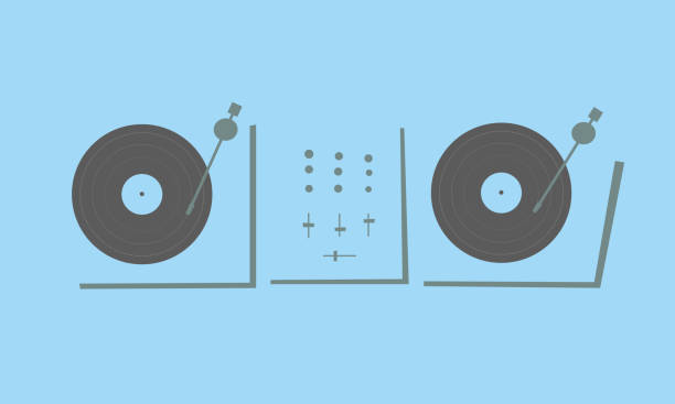 illustrations, cliparts, dessins animés et icônes de équipement et appareils dj. deux platines dj avec disques vinyles et mixeur. - beat box