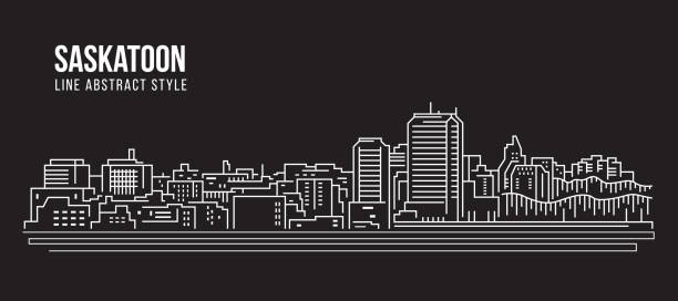 illustrations, cliparts, dessins animés et icônes de cityscape building line art vector illustration design - saskatoon city - saskatoon saskatchewan canada downtown district
