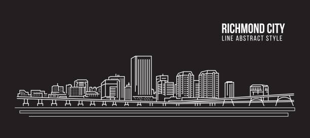 ilustrações, clipart, desenhos animados e ícones de cityscape building line arte vector design de ilustração - cidade de richmond - richmond virginia virginia skyline urban scene