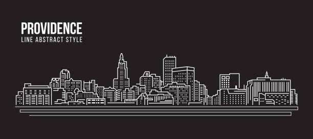 도시 경관 빌딩 라인 아트 벡터 일러스트 디자인 - 프로비던스 시티 - providence rhode island downtown district skyline stock illustrations