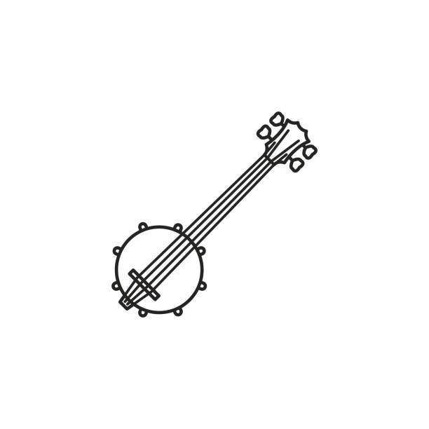 ilustrações, clipart, desenhos animados e ícones de ícone da linha vetorial de banjo de quatro cordas - musical instrument string illustrations