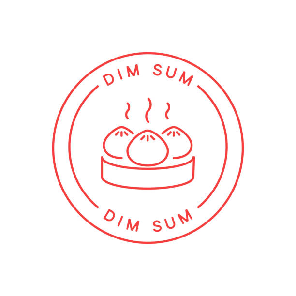 значок дим суммы. этикетка для азиатской кухни, китайский продовольственный талон - dim sum stock illustrations