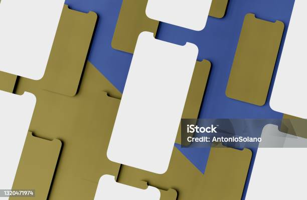 Mockup Of Flat Mobile Phone Screens Stock Photo - Download Image Now - Backgrounds, Blank, Brand Name Smart Phone