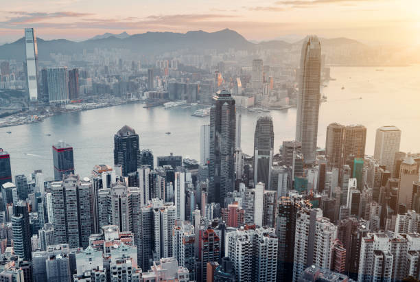 istock Hongkong Skyline at sunset 1320474221