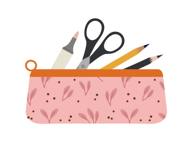 Vector Illustration Of Pencil Case With Pencils Marker And Scissors  Isolated On White Stock Illustration - Download Image Now - iStock