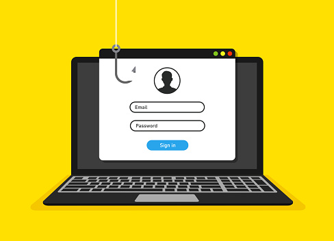 Login page on laptop screen and hacking concept