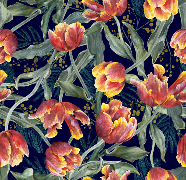istock Watercolor tulips. Seamless floral pattern. Background with flowers 1320482131