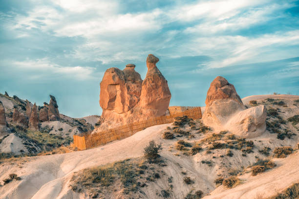 View of natural rock formations in Cappadocia, Turkey