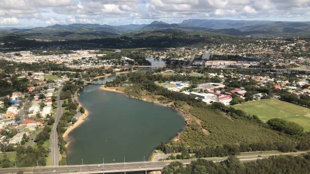 istock Aerial suburb with mountain backdrop 1320485671