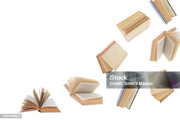 Pattern Of Books In Different Positions And Located In The Rightbottom Part Of The Image Stock Photo - Download Image Now