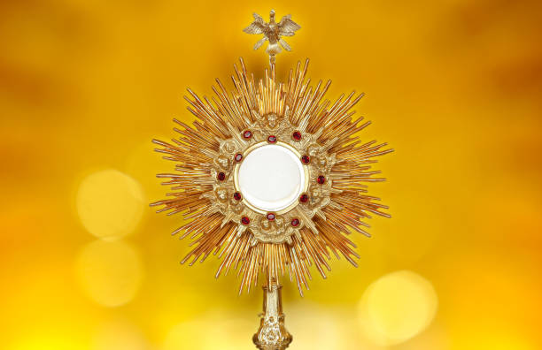 Ostensorial adoration in the catholic church stock photo