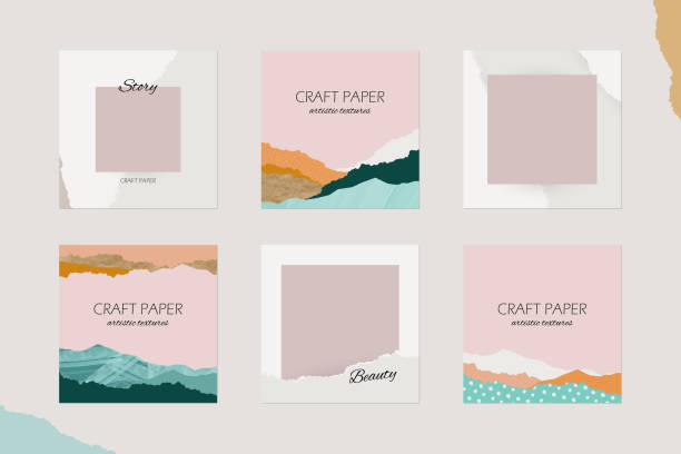 minimal abstract Instagram social media story post feed background, web banner template. colorful spring summer pastel torn ripped paper texture mock up. for beauty care, jewelry, wedding, make up vector art illustration