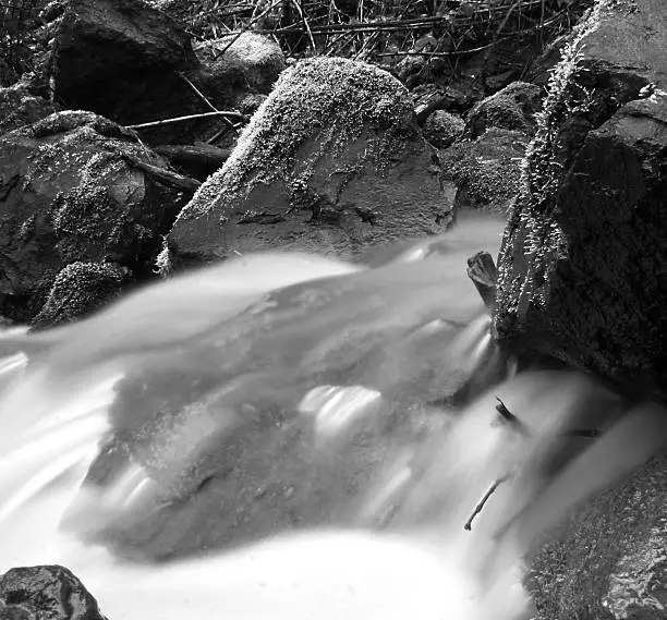 Water flows through a rocky creek