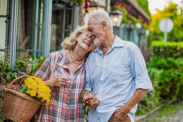 istock Senior couple are walking together 1320497192