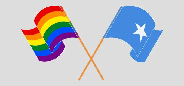 Vector illustration of Crossed and waving flags of LGBTQ and Somalia