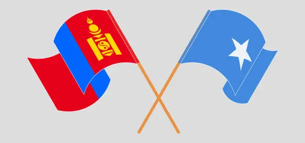 Vector illustration of Crossed and waving flags of Mongolia and Somalia