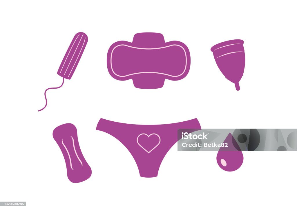 Vrouwen menstruele producten pictogram set vector - Royalty-free Menstruatie vectorkunst