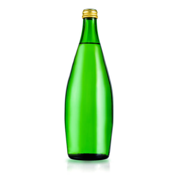 istock Glass green bottle with purified water. 1320501962