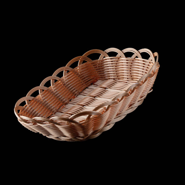 istock Wicker basket for bread isolated on black background. 1320504017