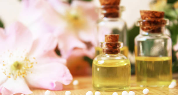 istock rosehip extract in bottles. Homeopathy. Selective focus. 1320505435