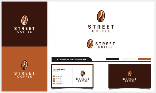 Vector illustration of coffee been with line street logo design concept and business card template