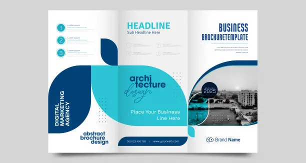 Vector illustration of Three fold brochure design. corporate business template for tri fold flyer.