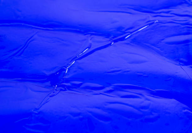 blue crinkled wavy foil macro photo