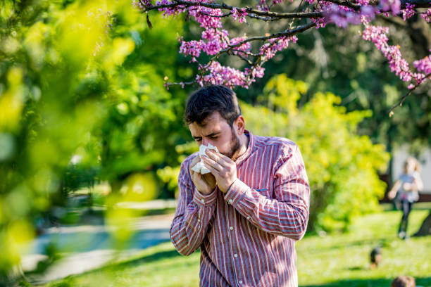 istock Man with allergy or an infection sneezing 1320509836