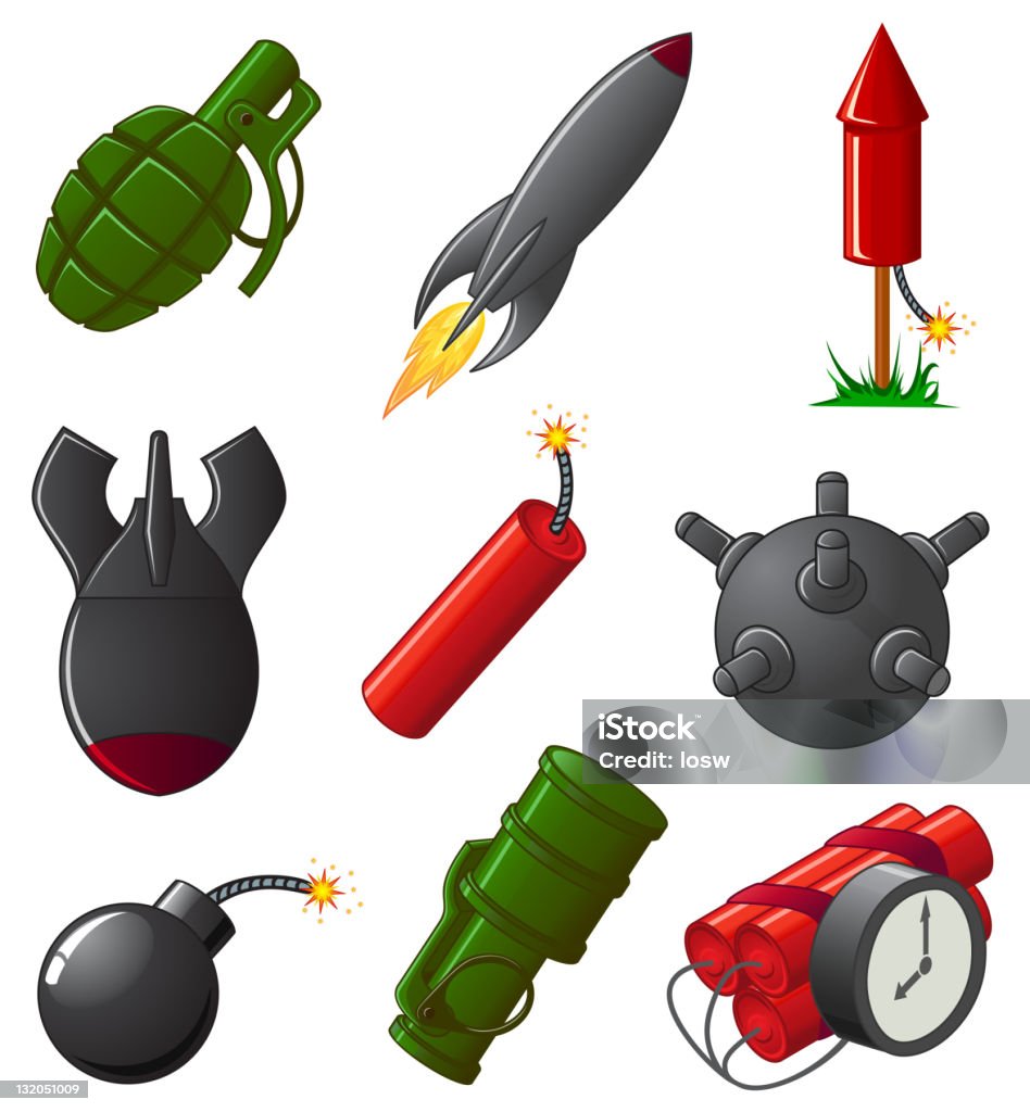 Set of Explosive Icons Set of nine Explosive Icons, illustration Firework - Explosive Material stock vector