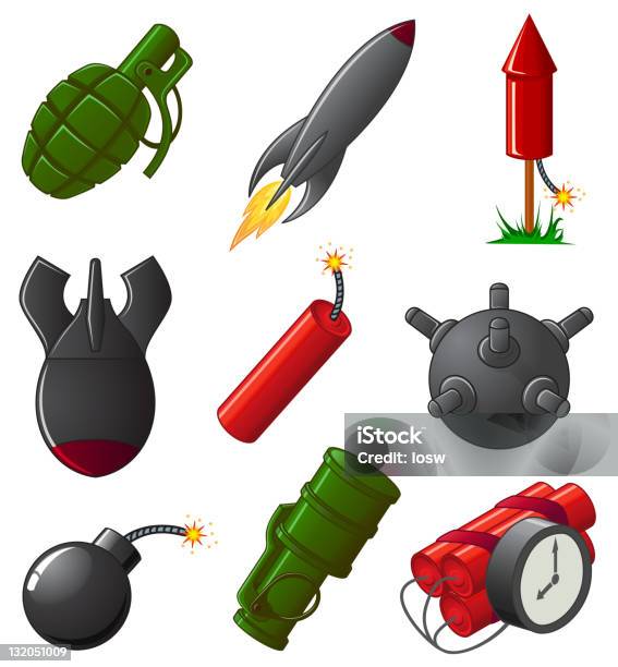 Set Of Explosive Icons Stock Illustration - Download Image Now - Firework - Explosive Material, Explosive Fuse, Firework Display