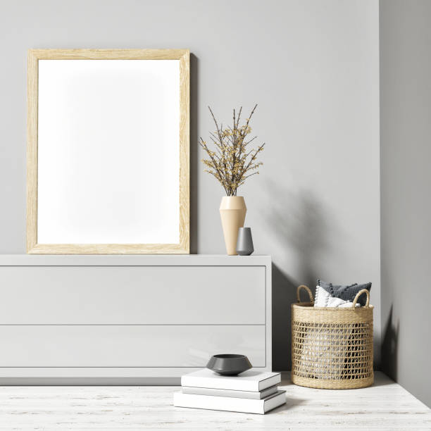 istock Commode with the  decor in living room interior, gray wall mock-up the background. 1320510524