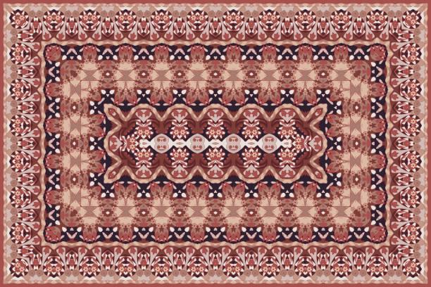 illustrazioni stock, clip art, cartoni animati e icone di tendenza di ricco motivo etnico tappeto di colore persiano. - carpet rug persian rug persian culture