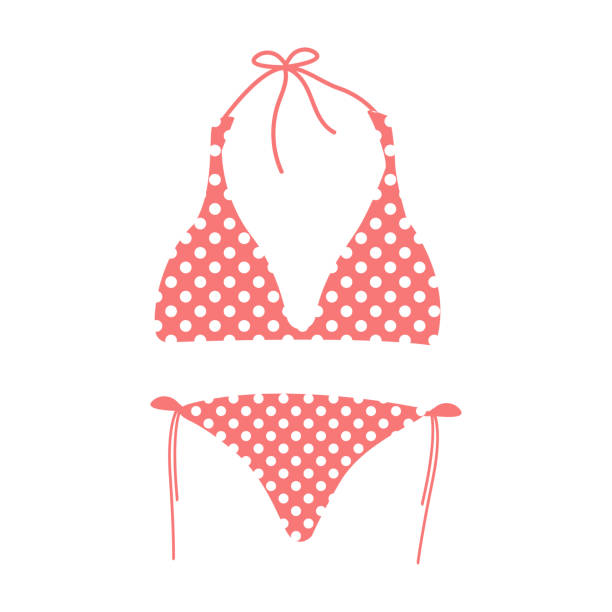 istock Cartoon vector illustration isolated object summer swimming suit pink bikini with cute round white dot 1320511861