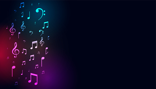 musical colorful notes on dark background