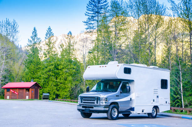 a motorhome parked in parking lot