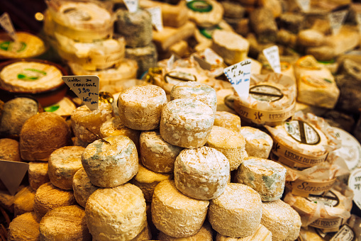 french Cheese Shop with a selection of cheeses, Paris, France