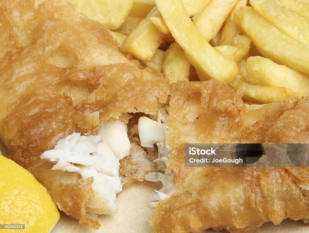 Nahaufnahme von gebratener Fisch, Pommes Frites - Lizenzfrei Fish &amp; Chips Stock-Foto