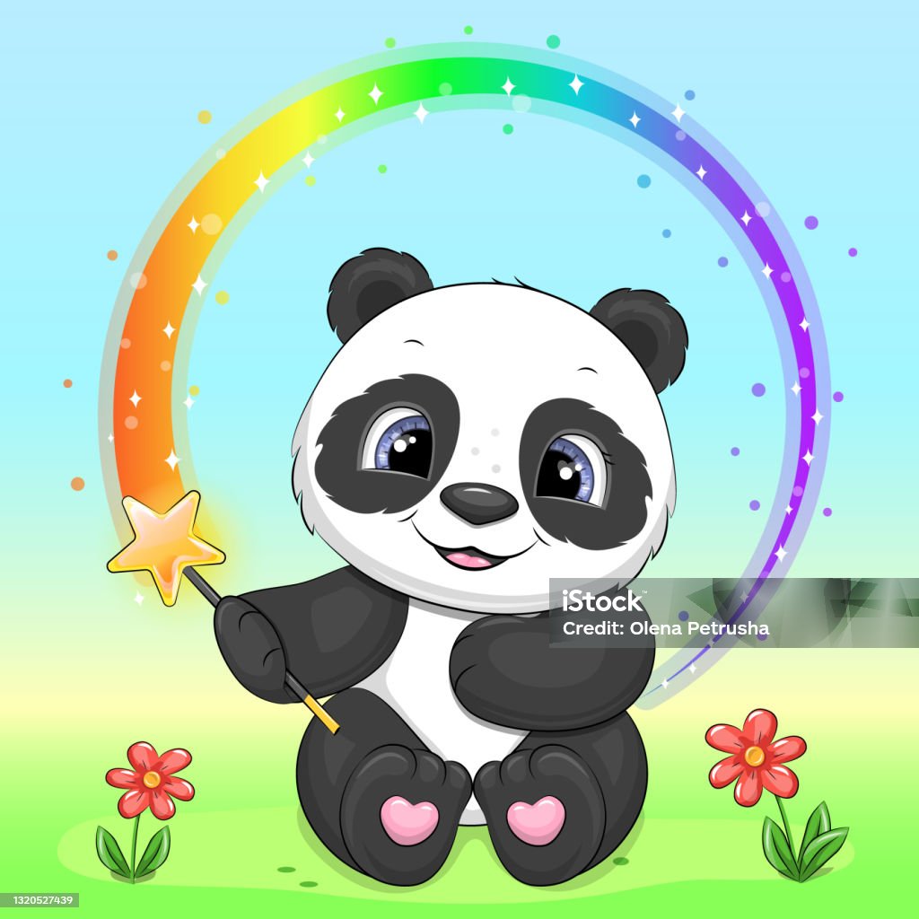 Một Con Gấu Trúc Hoạt Hình Dễ Thương Cầm Một Cây Đũa Thần Hình ...