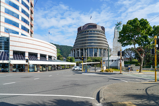 The Beehive Building, New Zealand's Parliament Building,  Wellington, North Island, New Zealand.