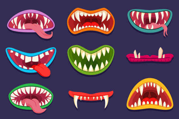 istock Mouths of cartoon monster characters vector illustrations set 1320532207