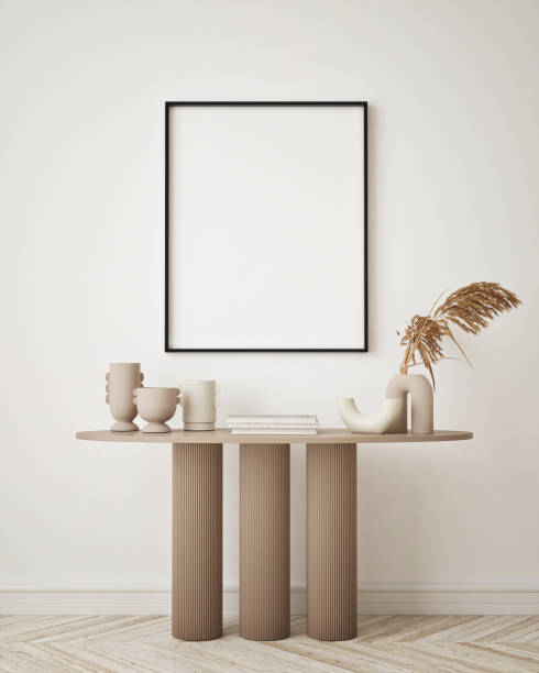 istock mock up poster frame in modern interior background, minimalistic style, 3D render 1320543020
