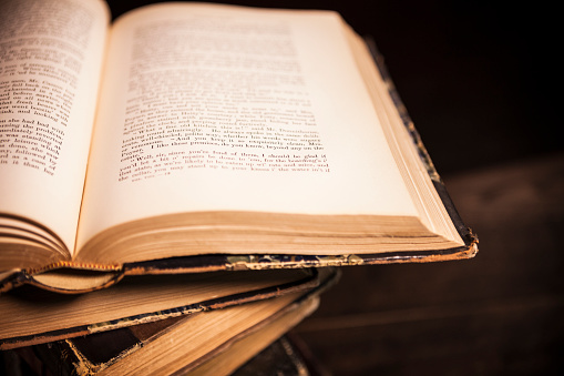 Pile of books on white background