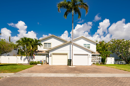 Delray Beach, FL, USA - May 28 2021: Single family home in Tropic Isle Neighborhood Delray Beach, FL USA