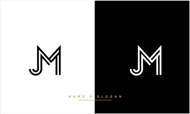 jm , mj abstrakcyjne litery logo monogram - capital letter luxury blue image stock illustrations